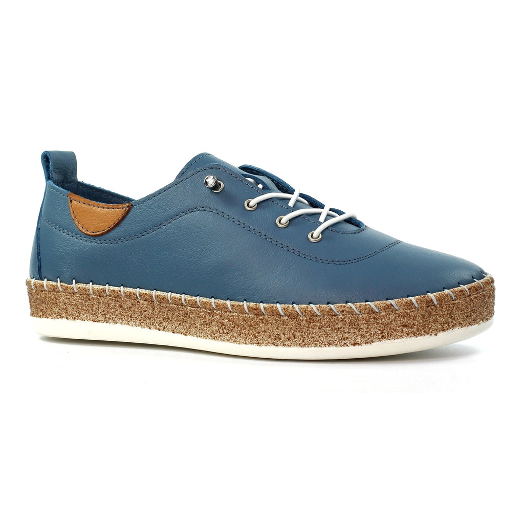 Evie Mid Blue Leather Plimsoll