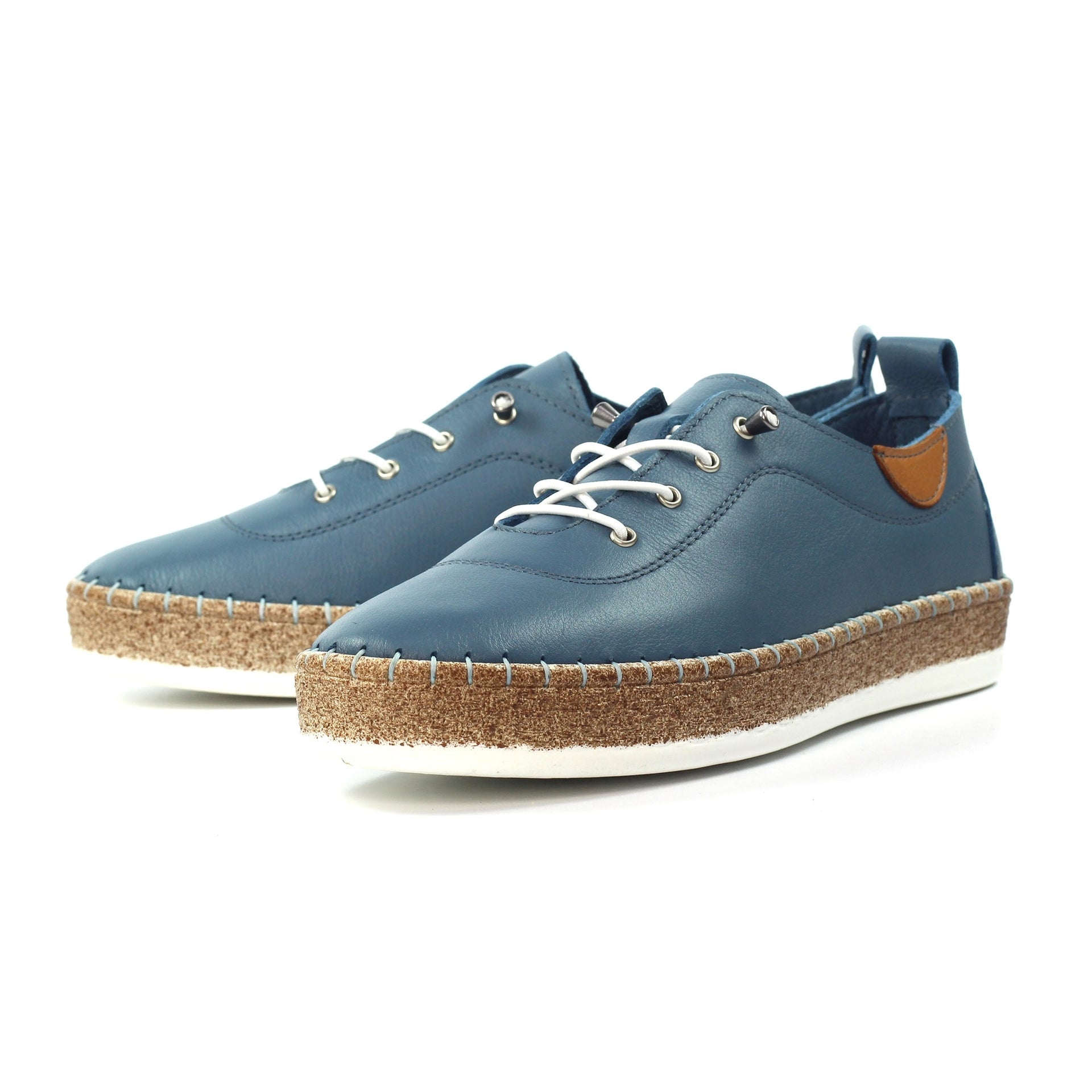 Evie Mid Blue Leather Plimsoll