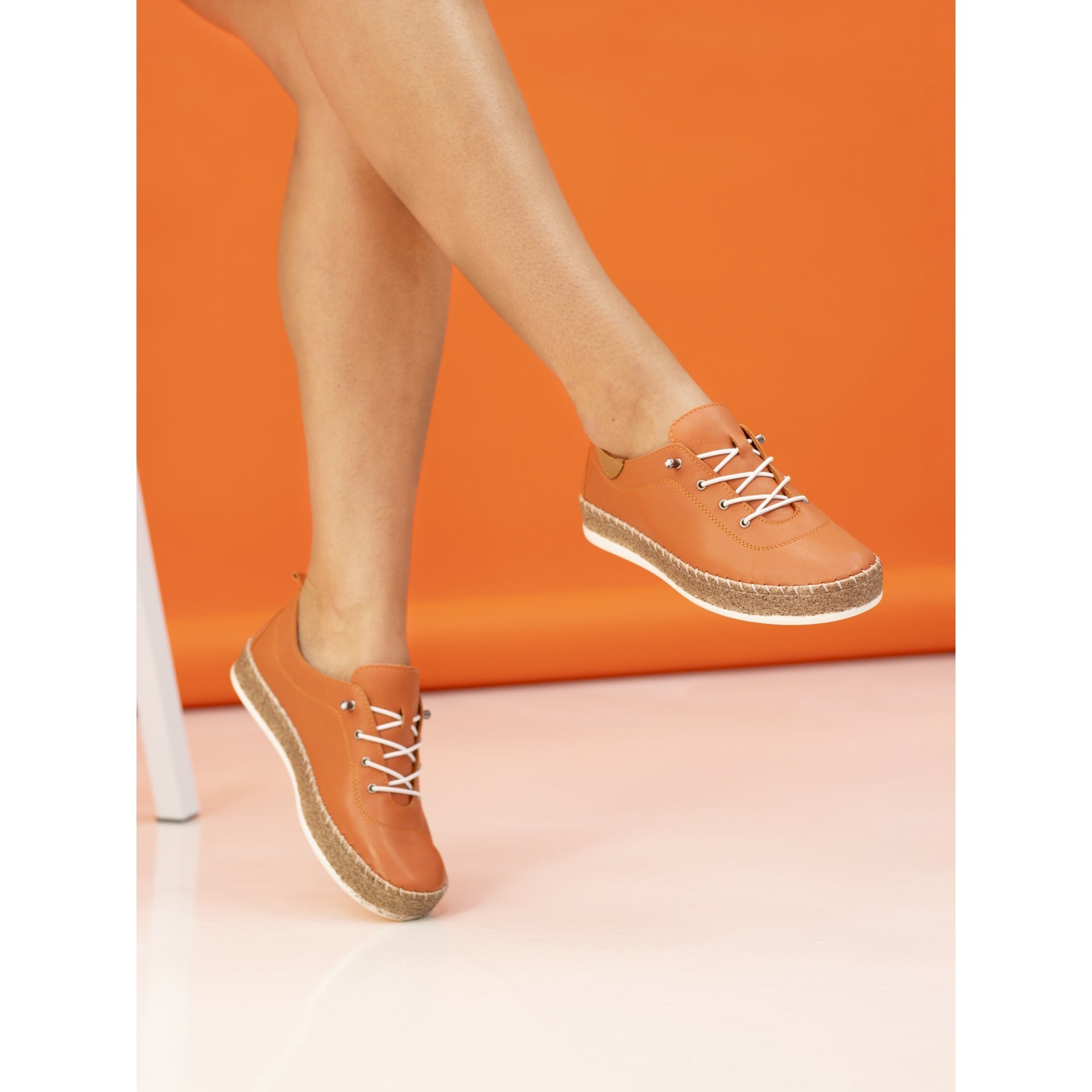 Evie Orange Leather Plimsoll | Lunar Shoe | Lunar Shoes – Lunar