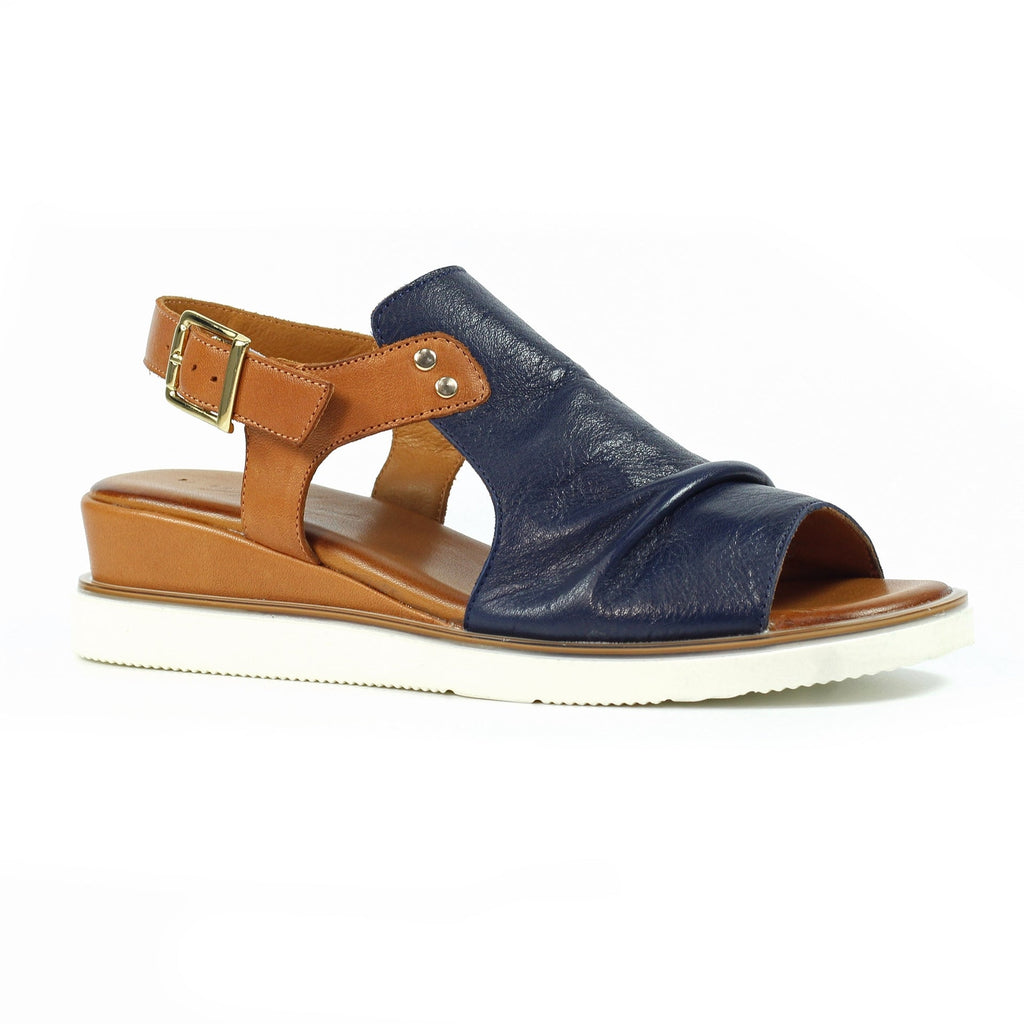 Steffi Navy Leather Wedge Sandal