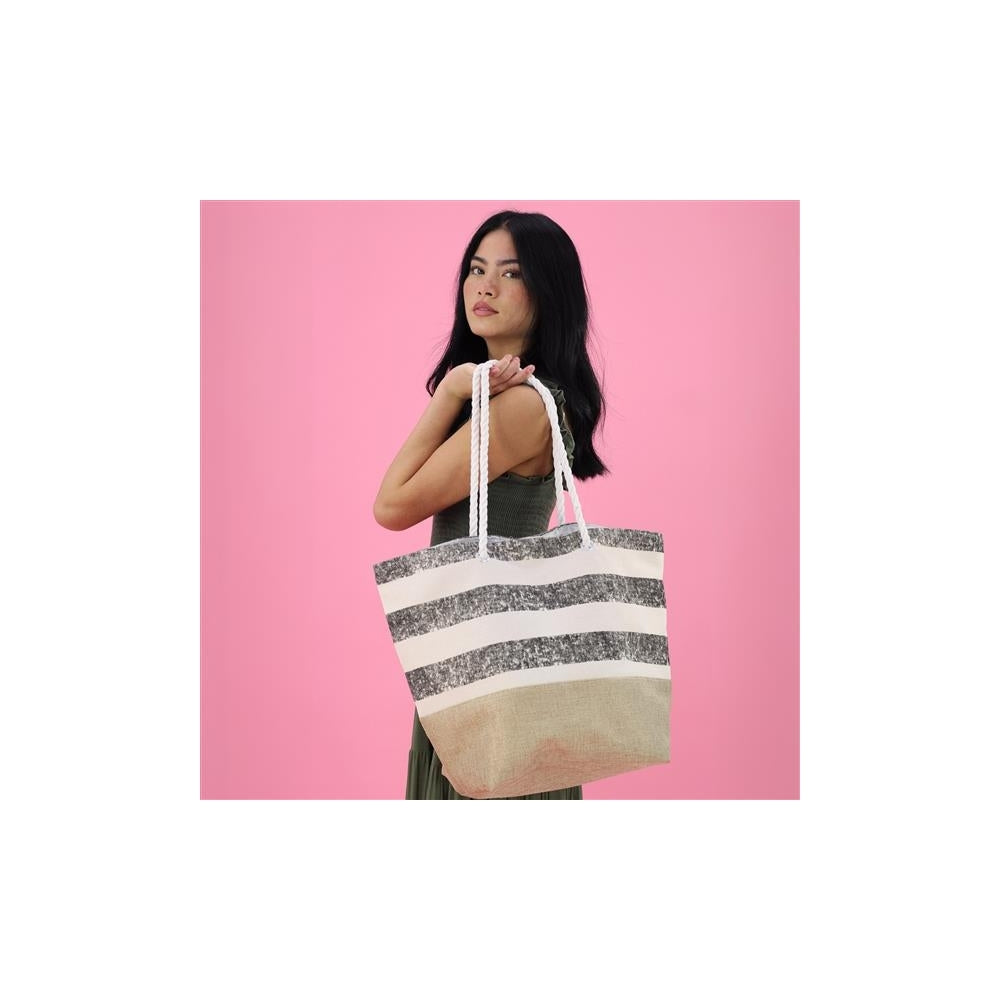 Blush Grey Stripe Beach Bag
