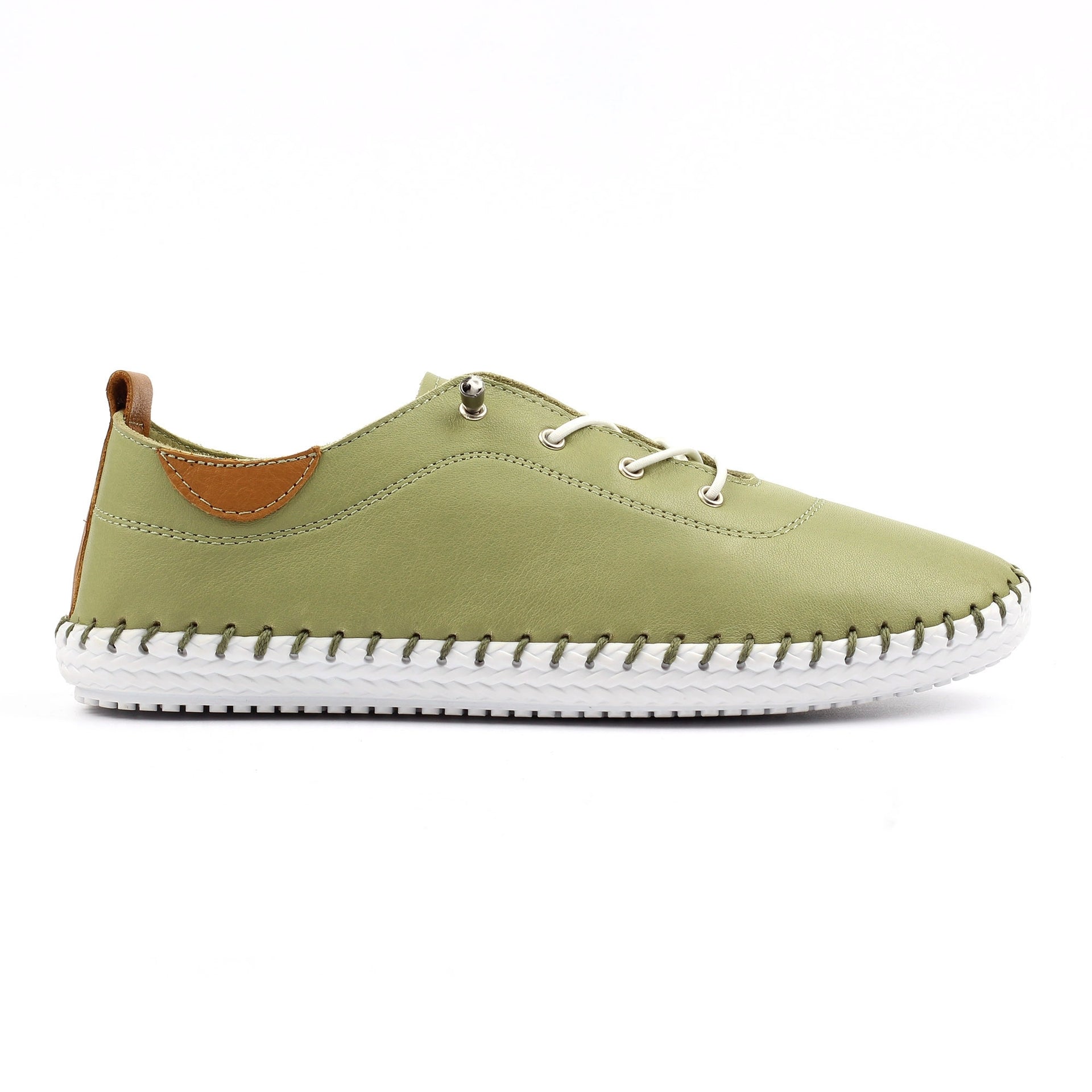 St Ives Khaki Leather Plimsoll