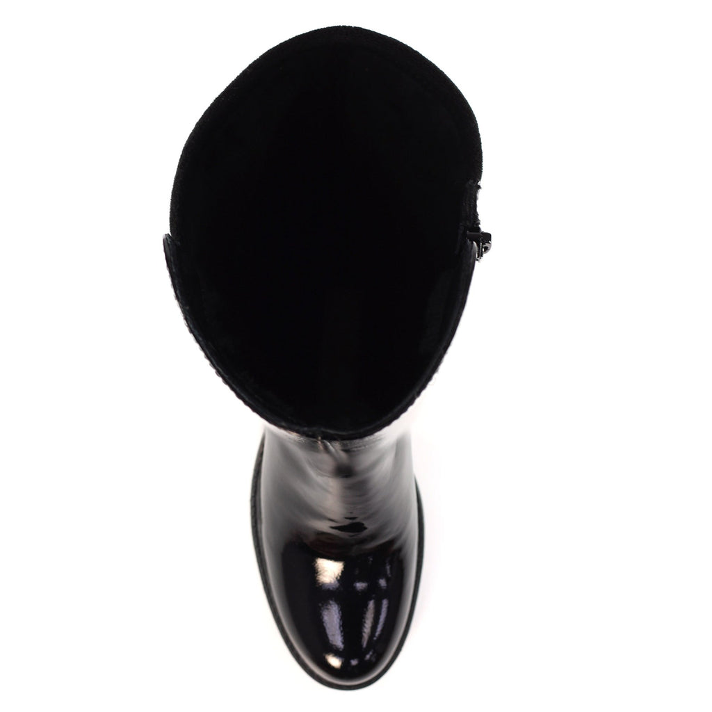 Perkins Black Patent Long Boot