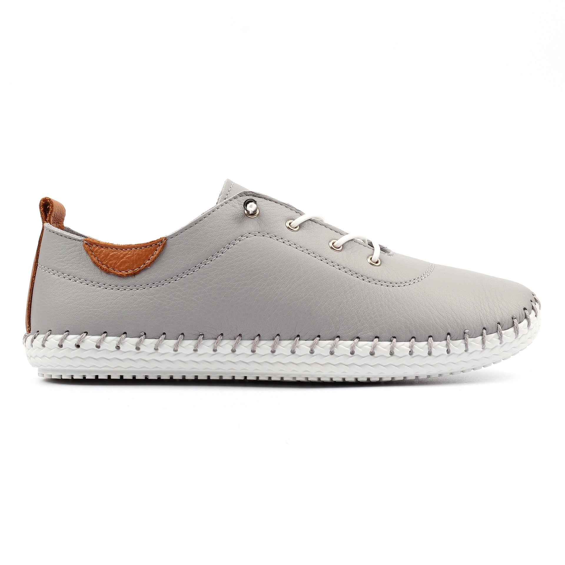 St Ives Light Grey Leather Plimsoll