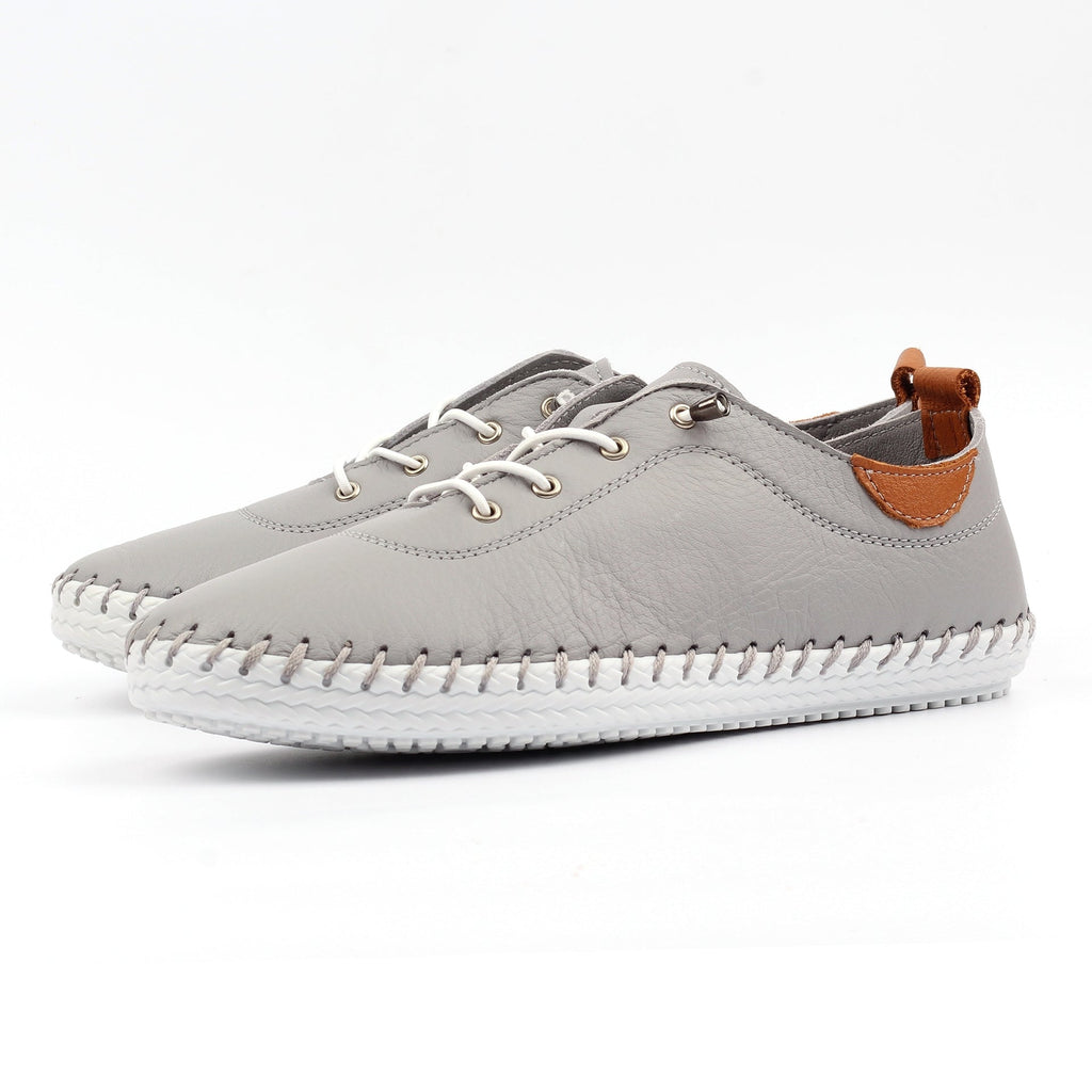 St Ives Light Grey Leather Plimsoll