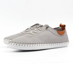 St Ives Light Grey Leather Plimsoll