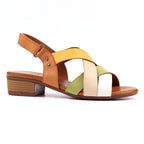 Olympia Khaki Block Heel Leather Sandal
