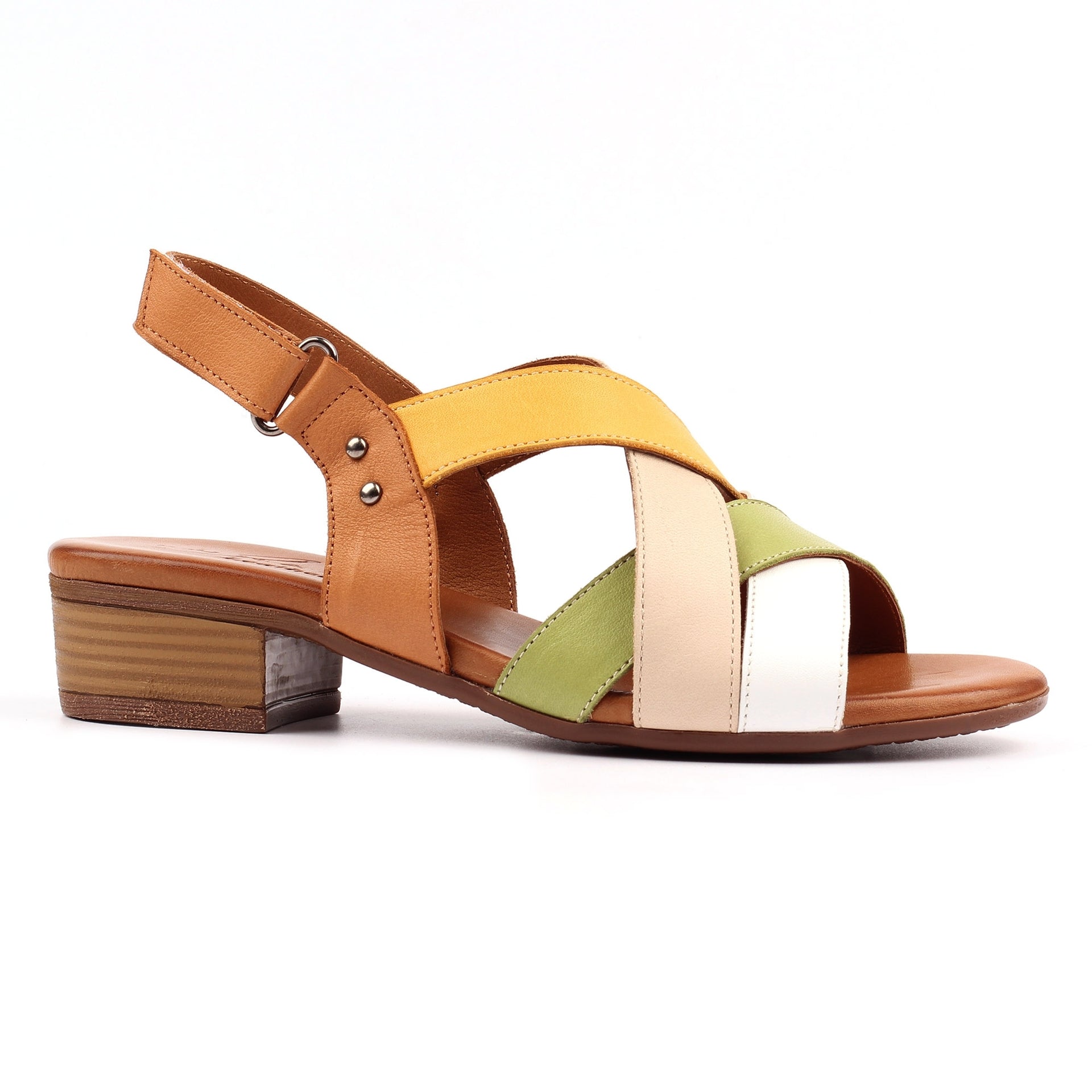 Olympia Khaki Block Heel Leather Sandal