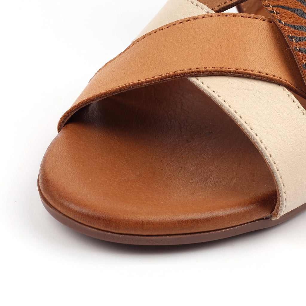 Oprah Tan Block Heel Leather Sandal