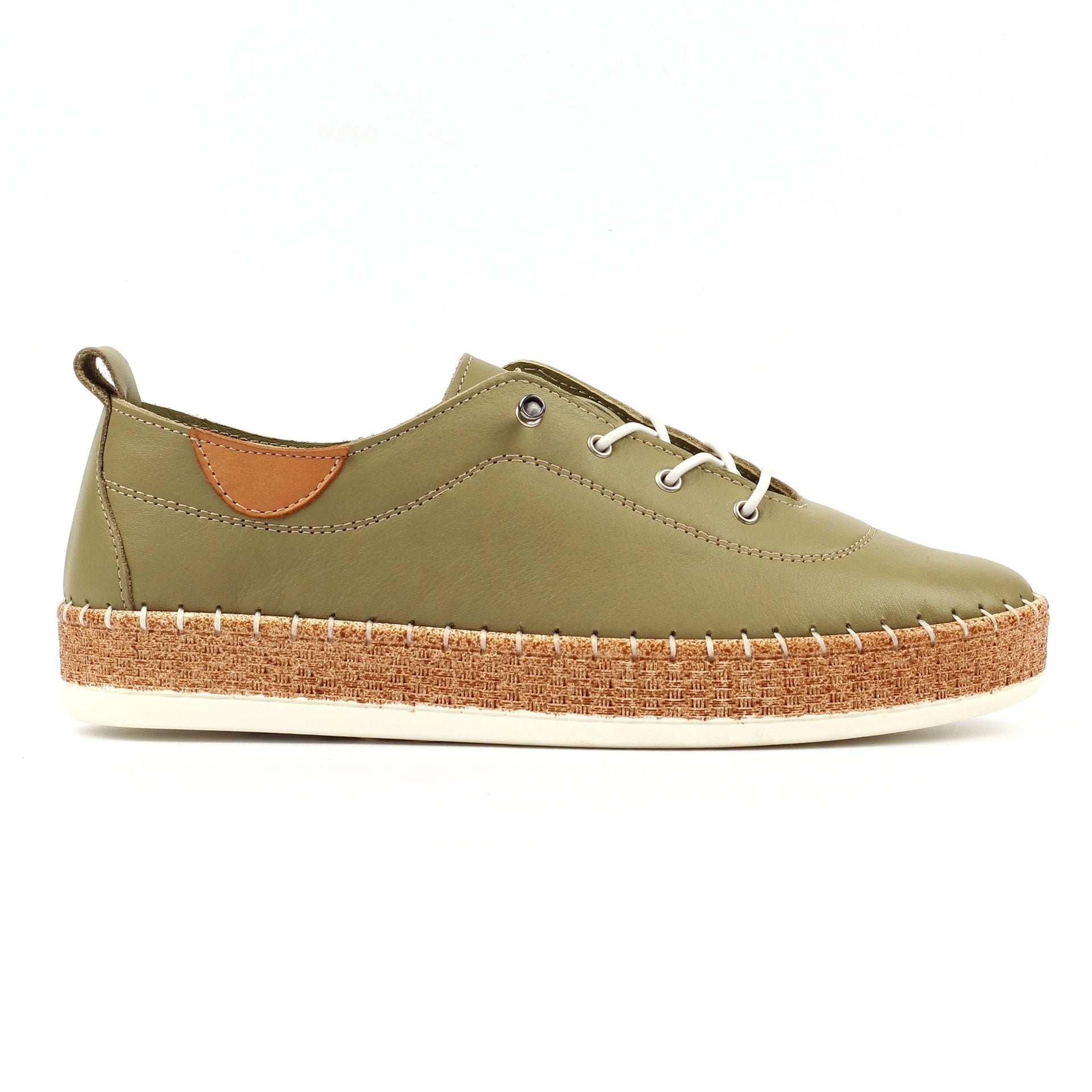 Evie Khaki Leather Plimsoll