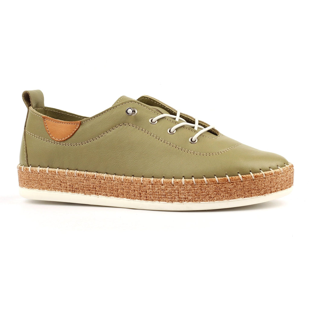 Evie Khaki Leather Plimsoll