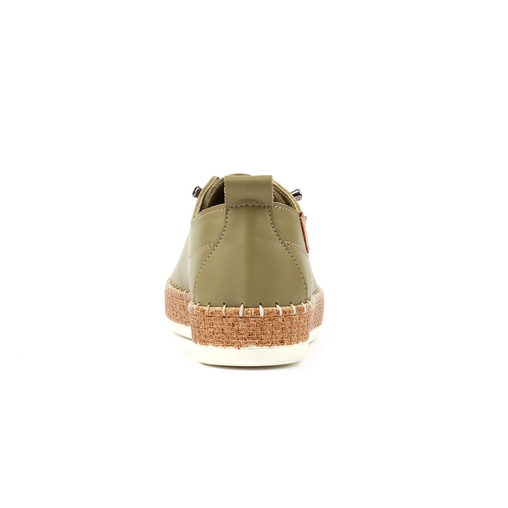 Evie Khaki Leather Plimsoll