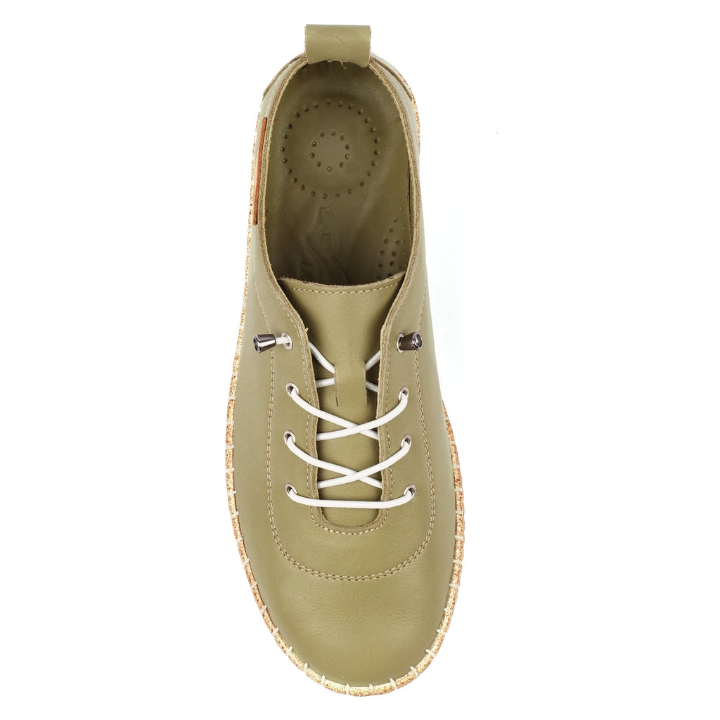Evie Khaki Leather Plimsoll