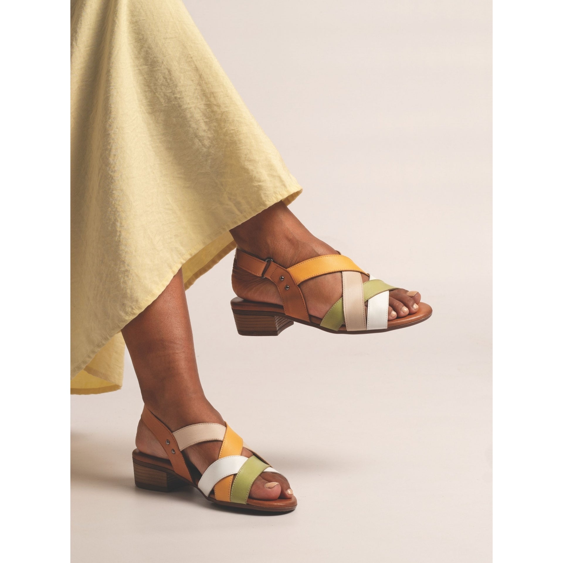 Olympia Khaki Block Heel Leather Sandal