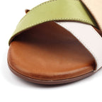 Olympia Khaki Block Heel Leather Sandal