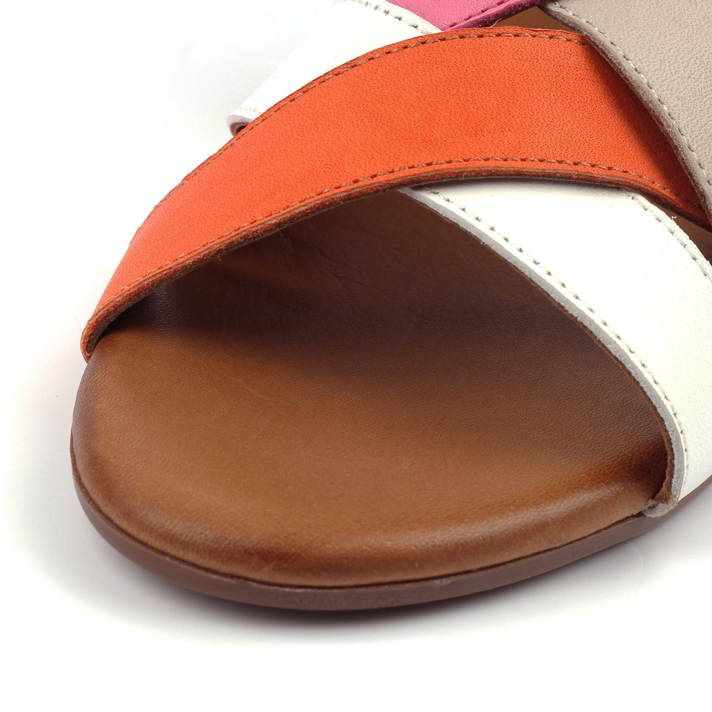 Olympia Orange Block Heel Leather Sandal