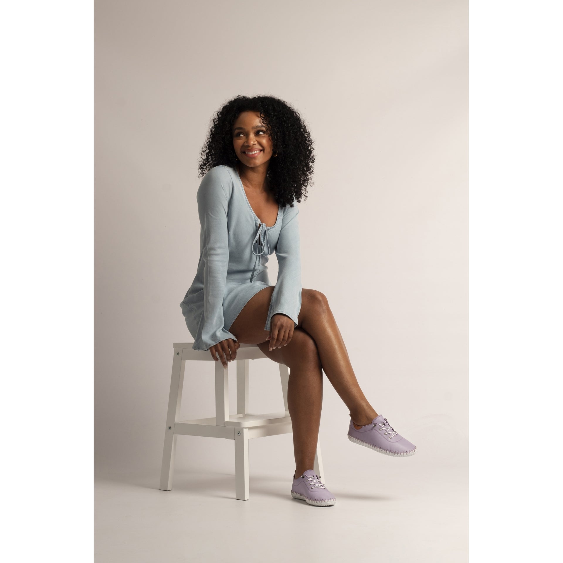 St Ives Lilac Leather Plimsoll