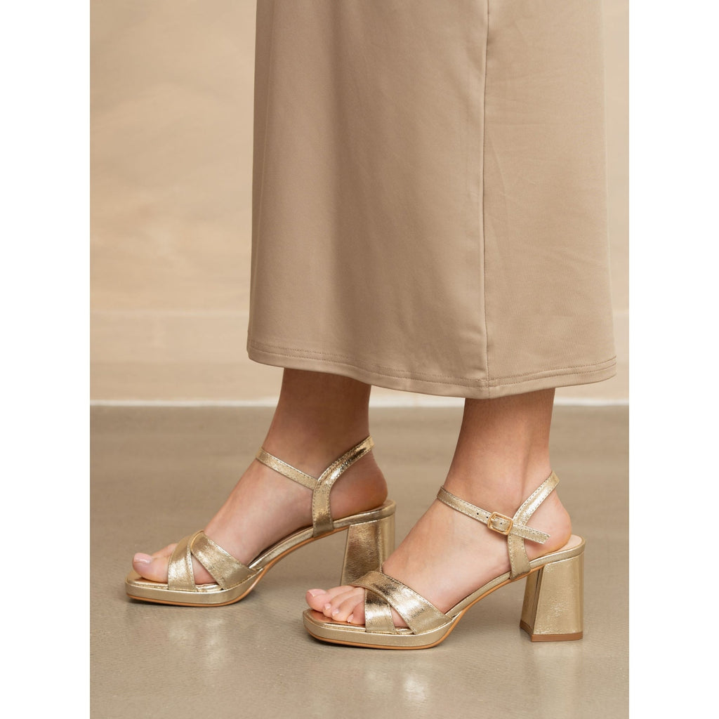 Justina Gold Block Heel Sandal