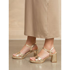Justina Gold Block Heel Sandal