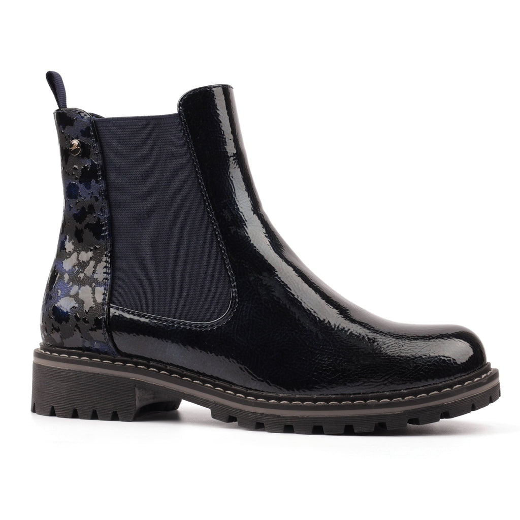 Bessy Navy Patent Ankle Boot