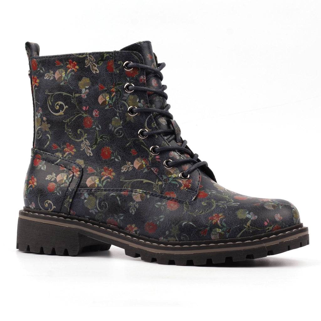 Amarillis Navy Floral Ankle Boot
