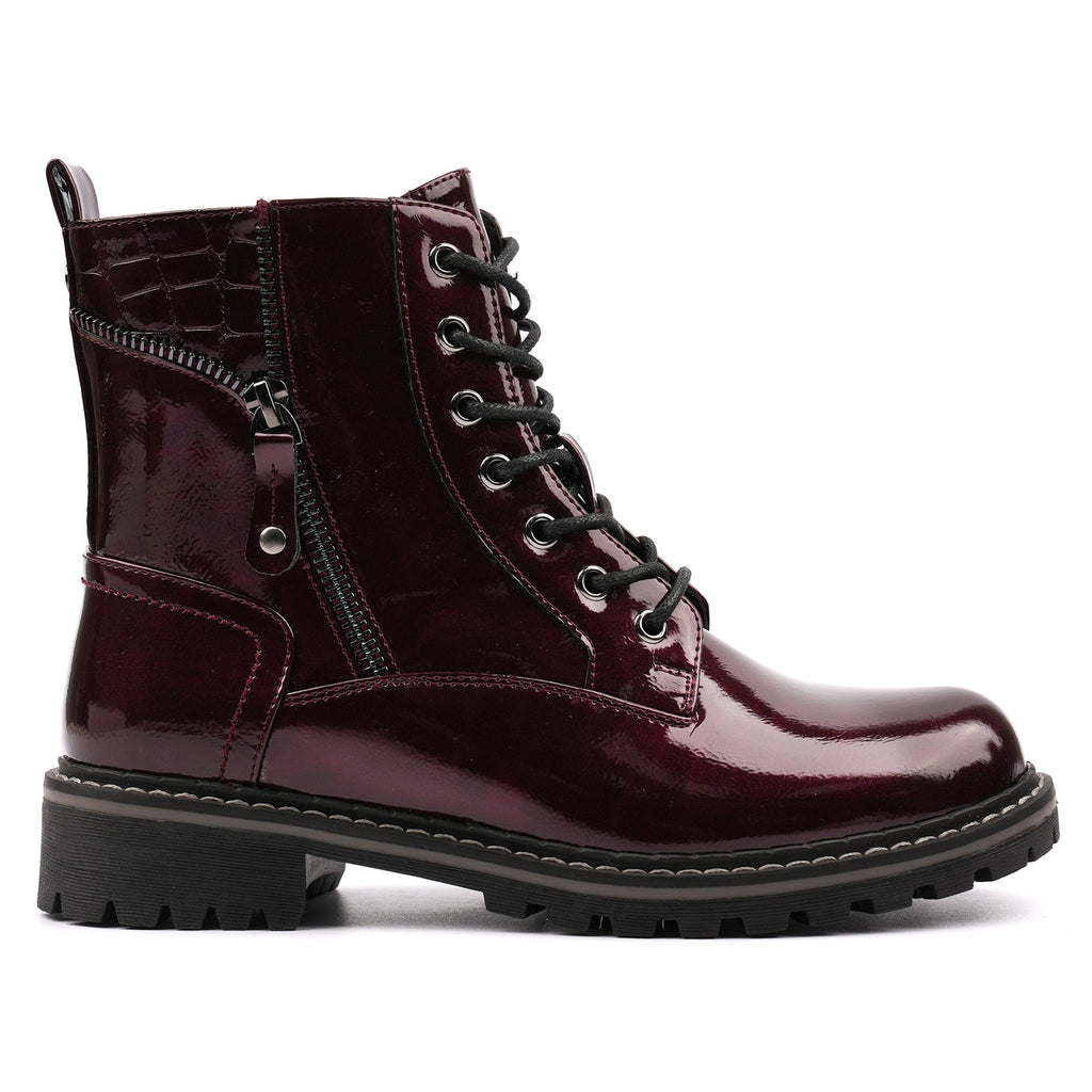 Allison Burgundy Patent Ankle Boot