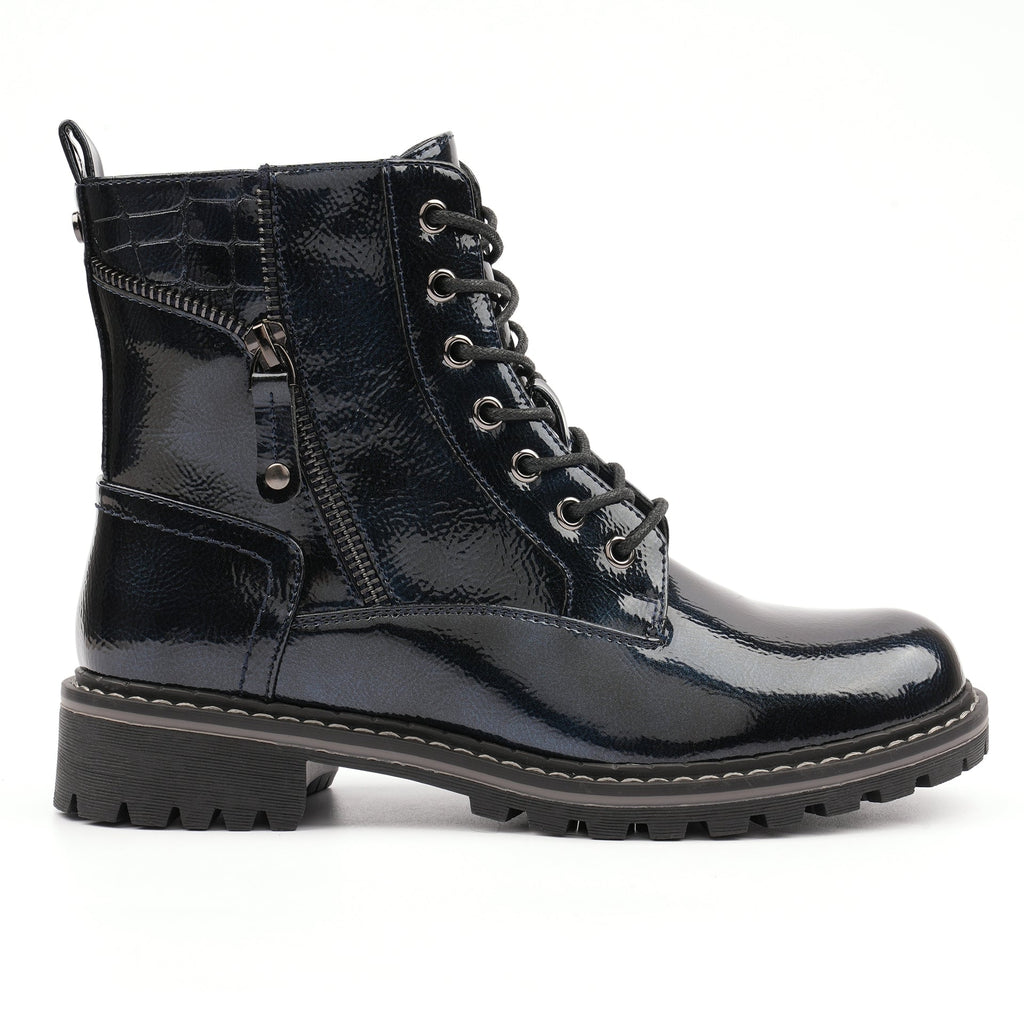 Allison Navy Patent Ankle Boot
