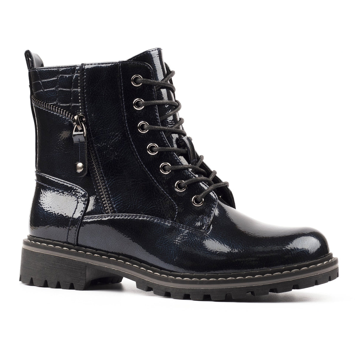 Allison Navy Patent Ankle Boot