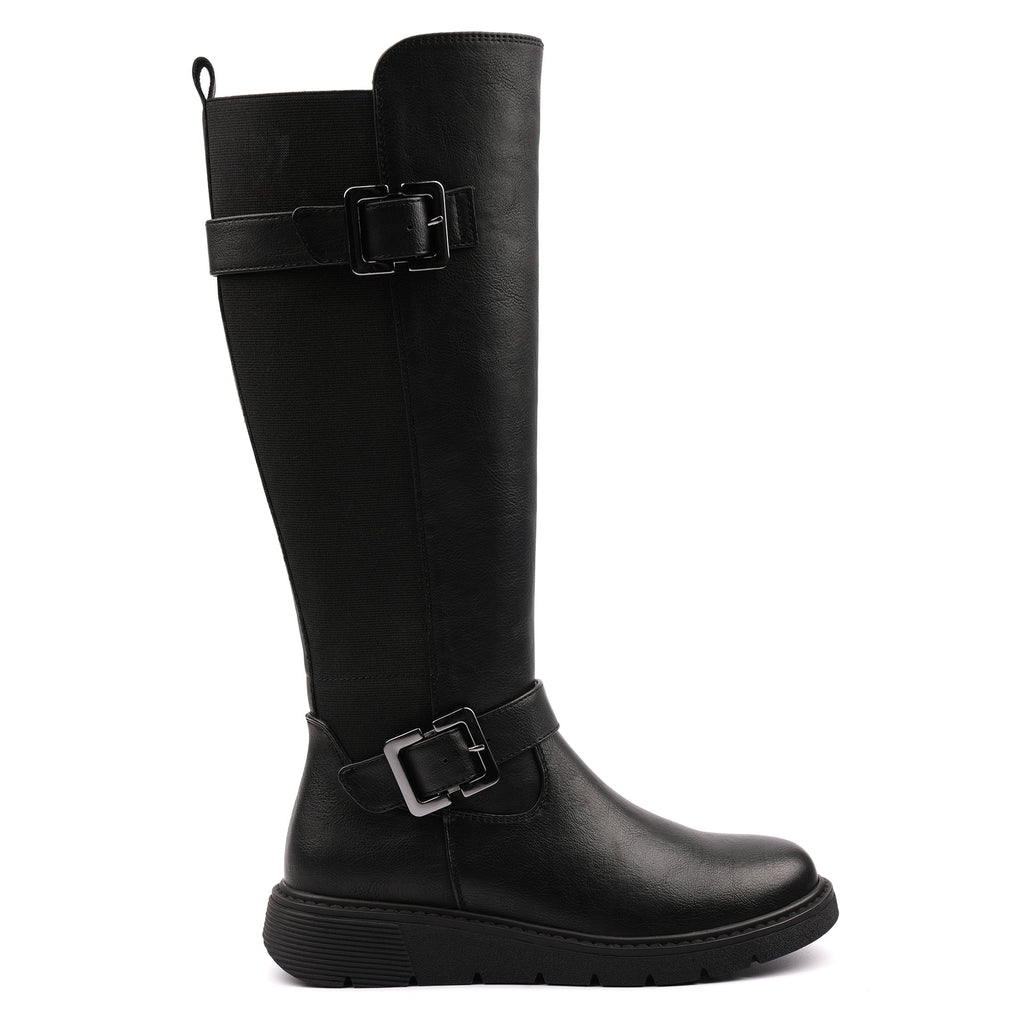 Devon Black Full Elastic Wide Fit Long Boot