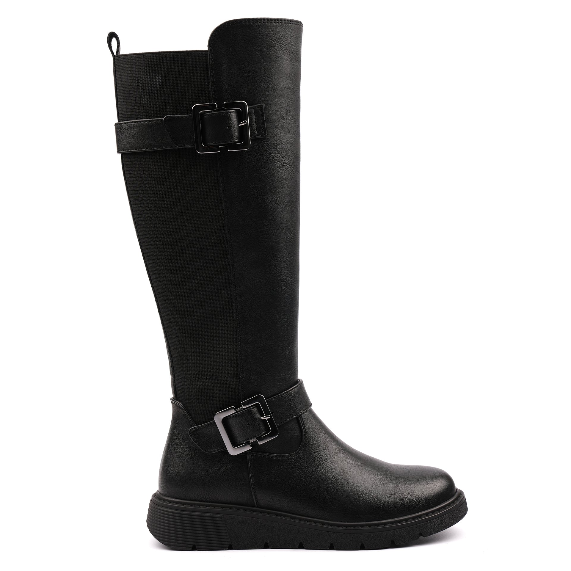 Devon Black Full Elastic Wide Fit Long Boot
