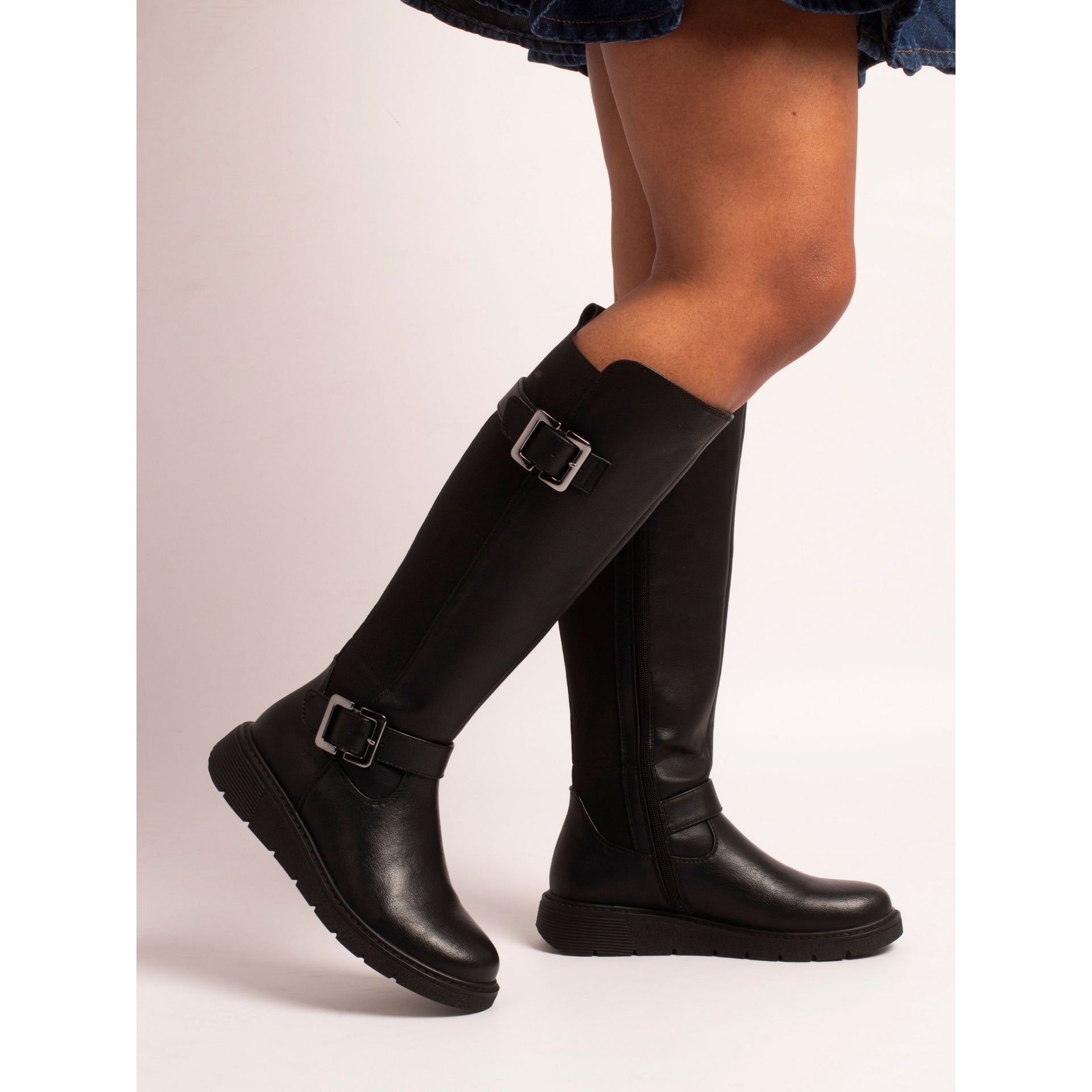 Devon Black Full Elastic Wide Fit Long Boot