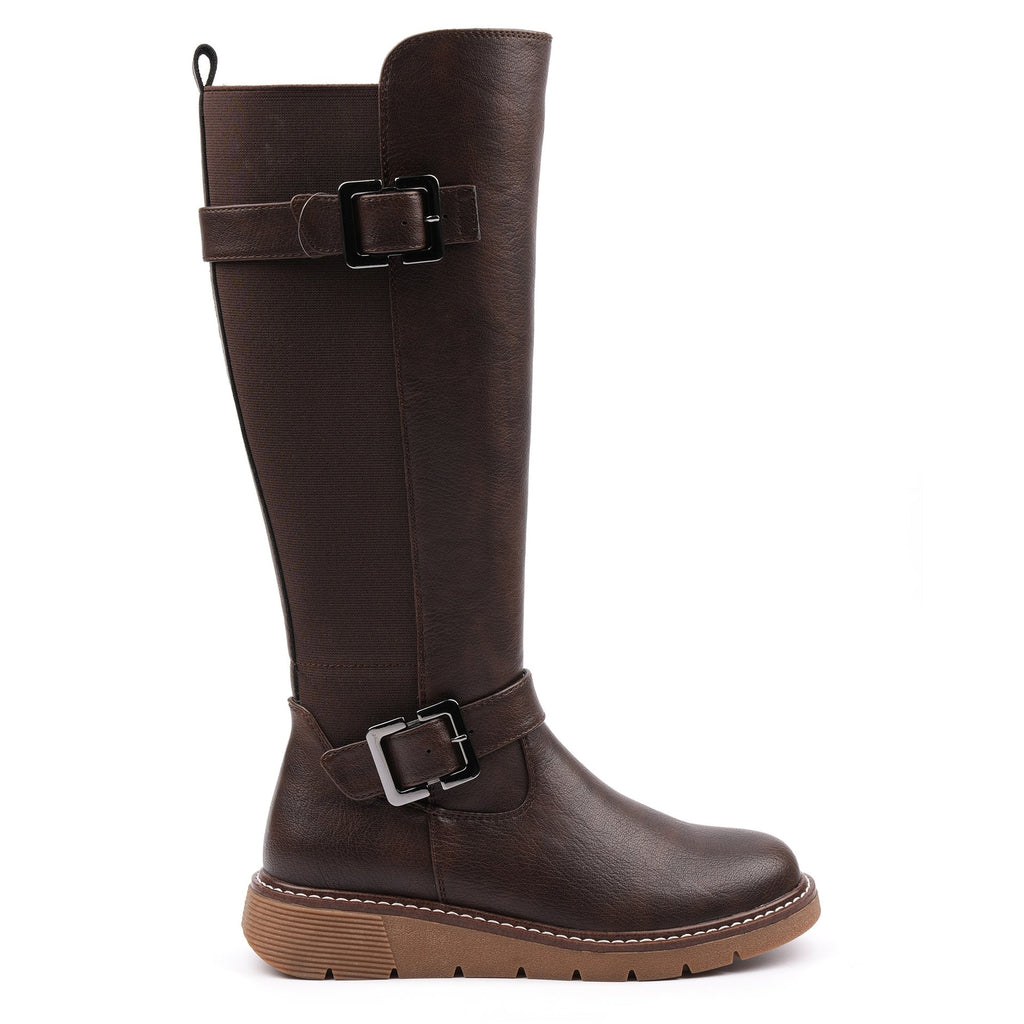 Devon Brown Full Elastic Wide Fit Long Boot