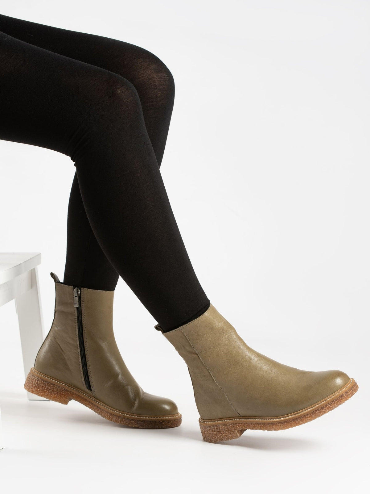 Mars Green Leather Ankle Boot
