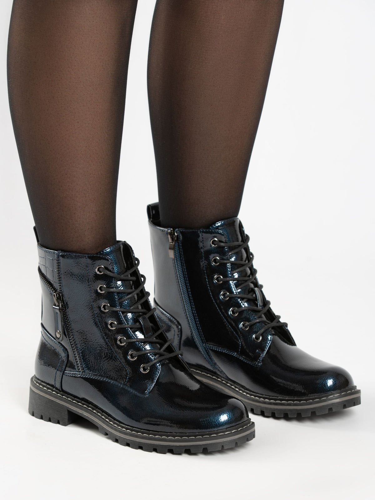 Allison Navy Patent Ankle Boot