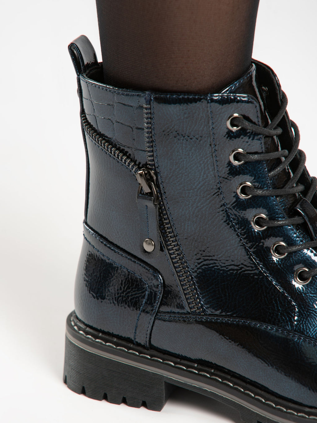 Allison Navy Patent Ankle Boot