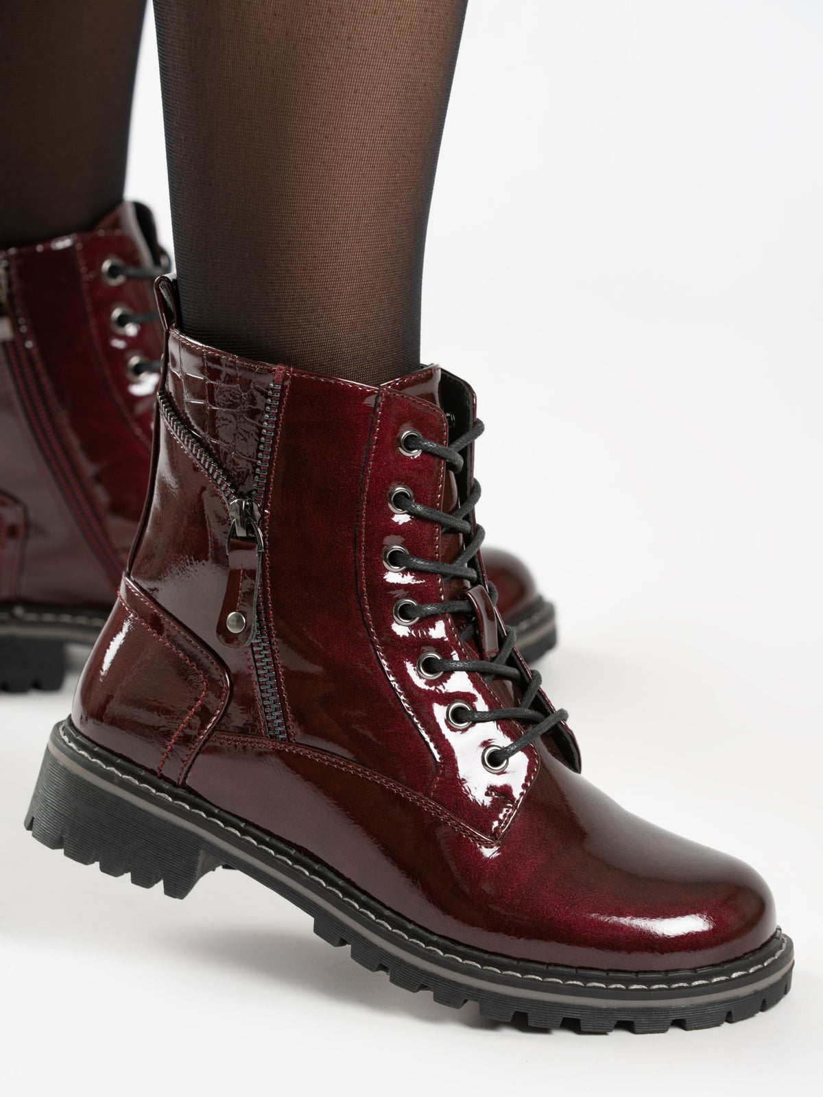 Allison Burgundy Patent Ankle Boot