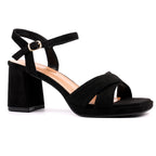 Justina Black Faux Suede Block Heel Sandal