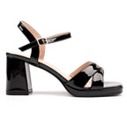 Justina Black Patent Block Heel Sandal