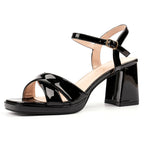 Justina Black Patent Block Heel Sandal