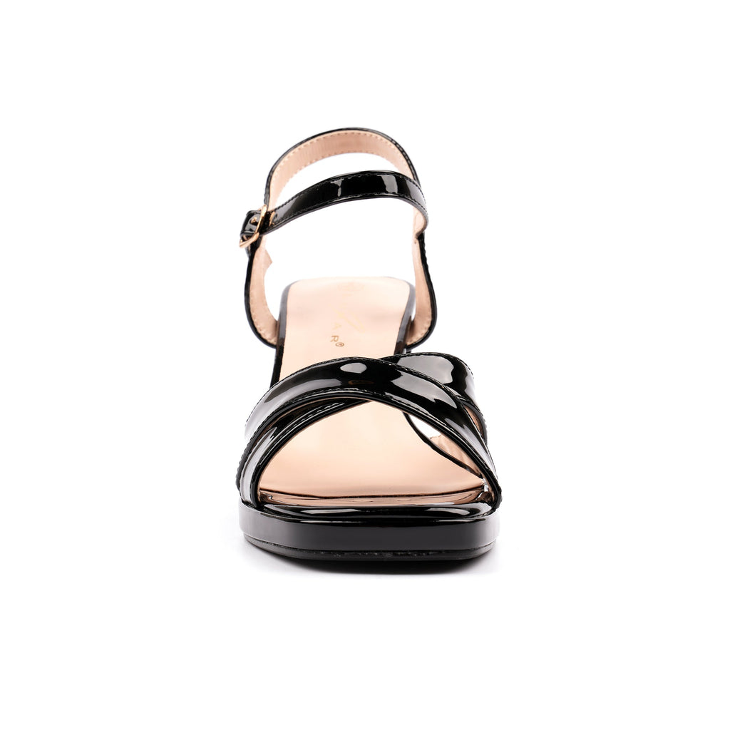 Justina Black Patent Block Heel Sandal