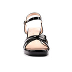 Justina Black Patent Block Heel Sandal