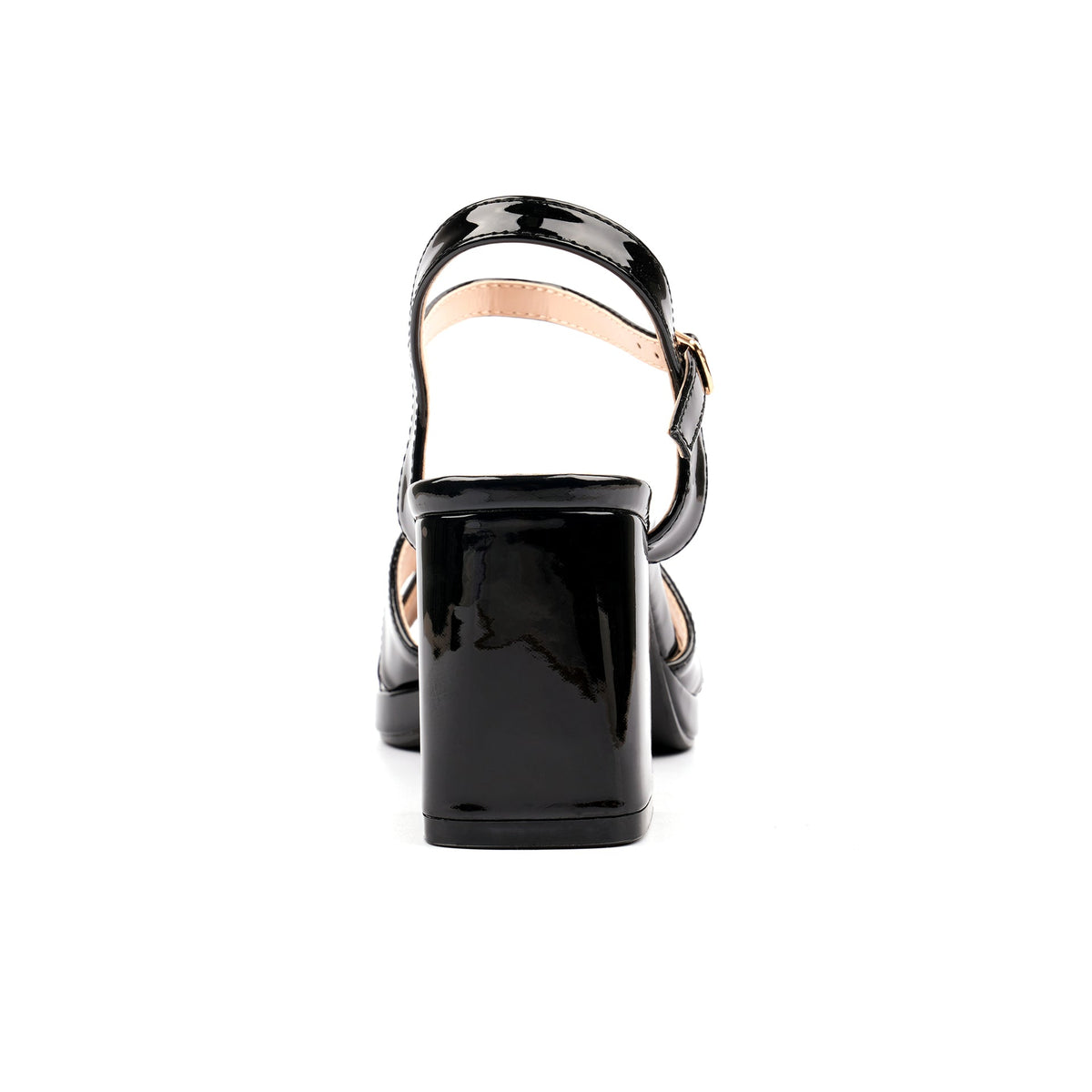 Justina Black Patent Block Heel Sandal