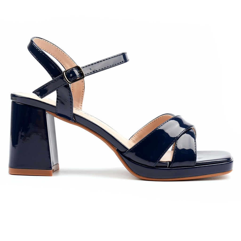 Justina Navy Patent Block Heel Sandal