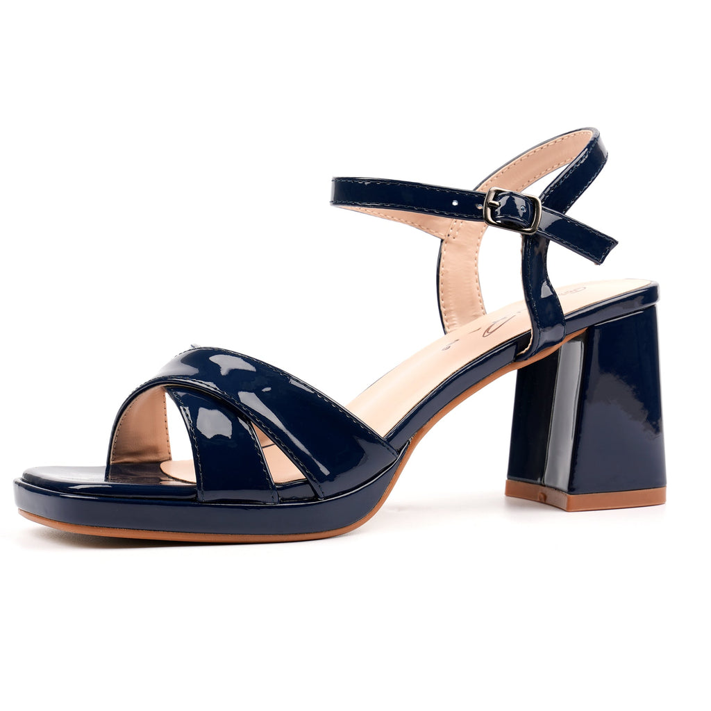 Justina Navy Patent Block Heel Sandal