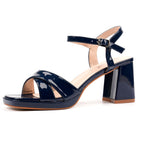 Justina Navy Patent Block Heel Sandal
