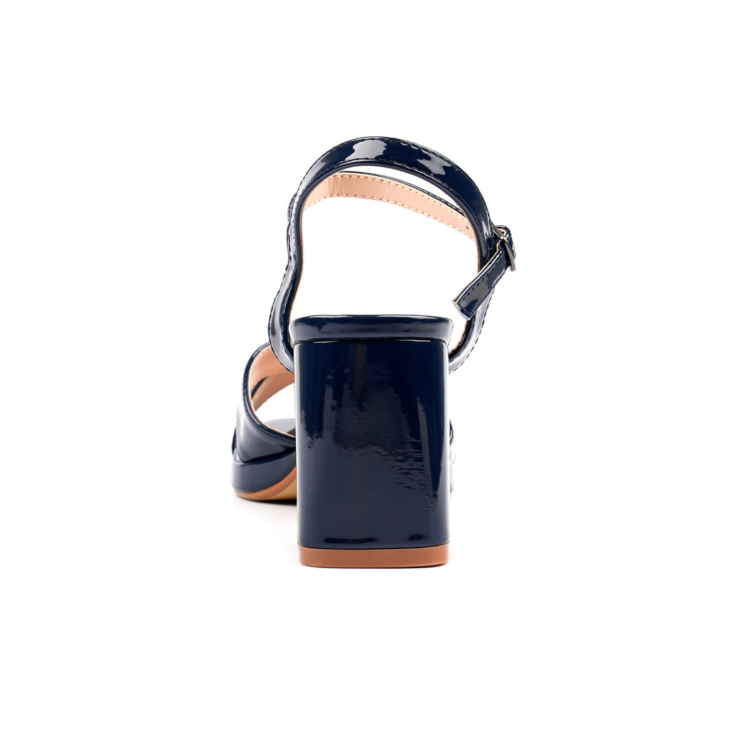 Justina Navy Patent Block Heel Sandal