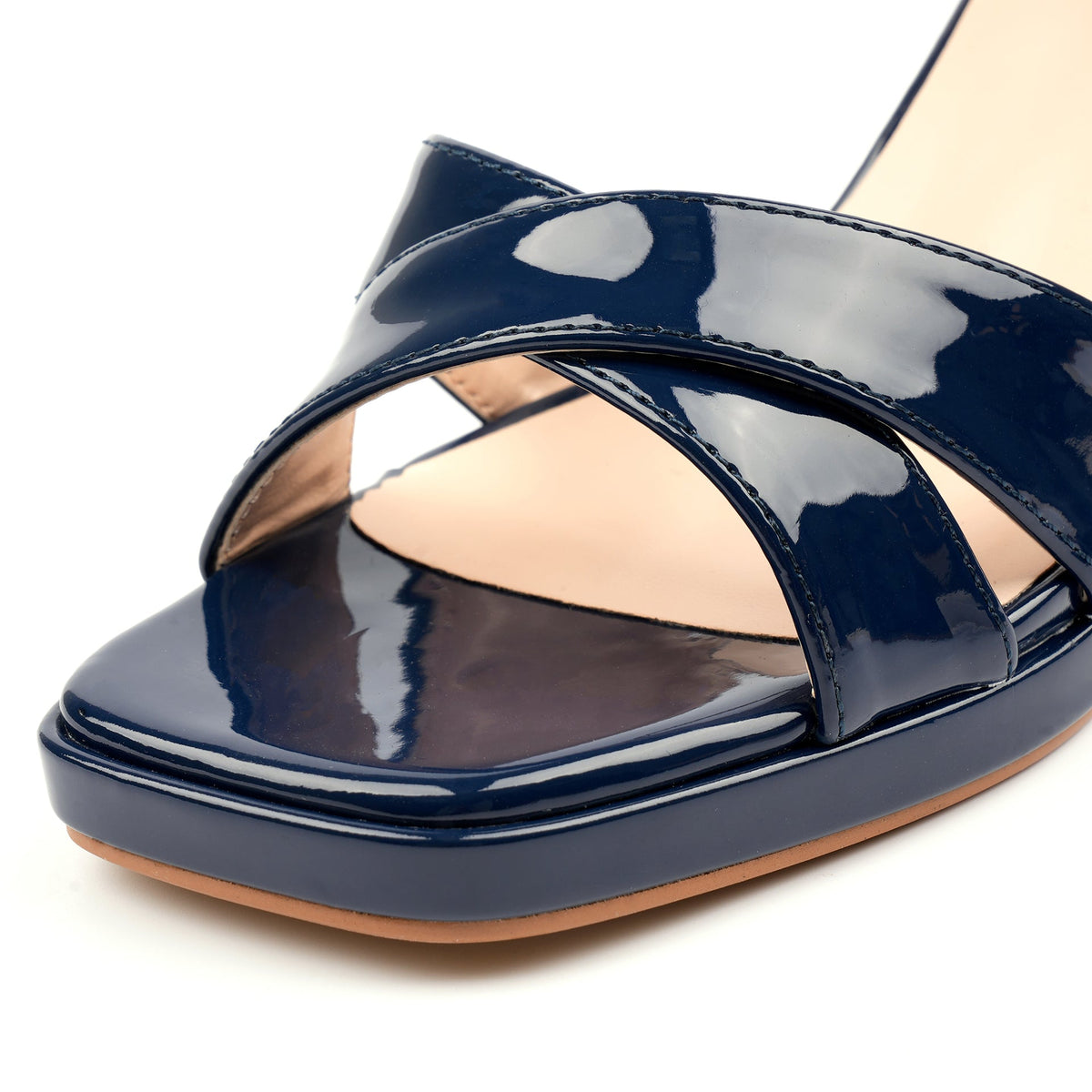 Justina Navy Patent Block Heel Sandal