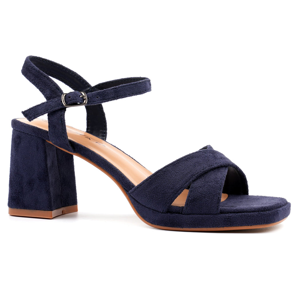 Justina Navy Block Heel Sandal