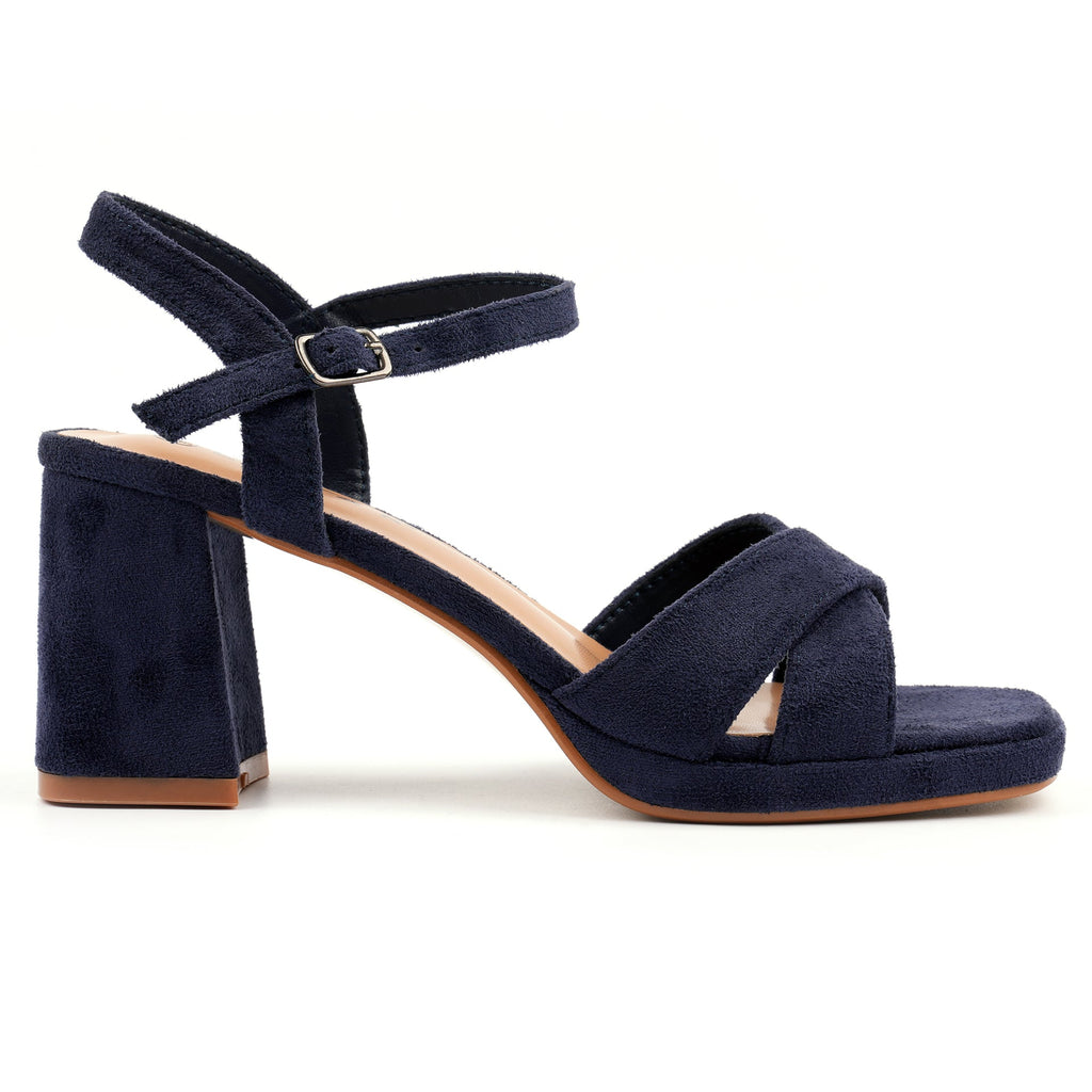 Justina Navy Block Heel Sandal