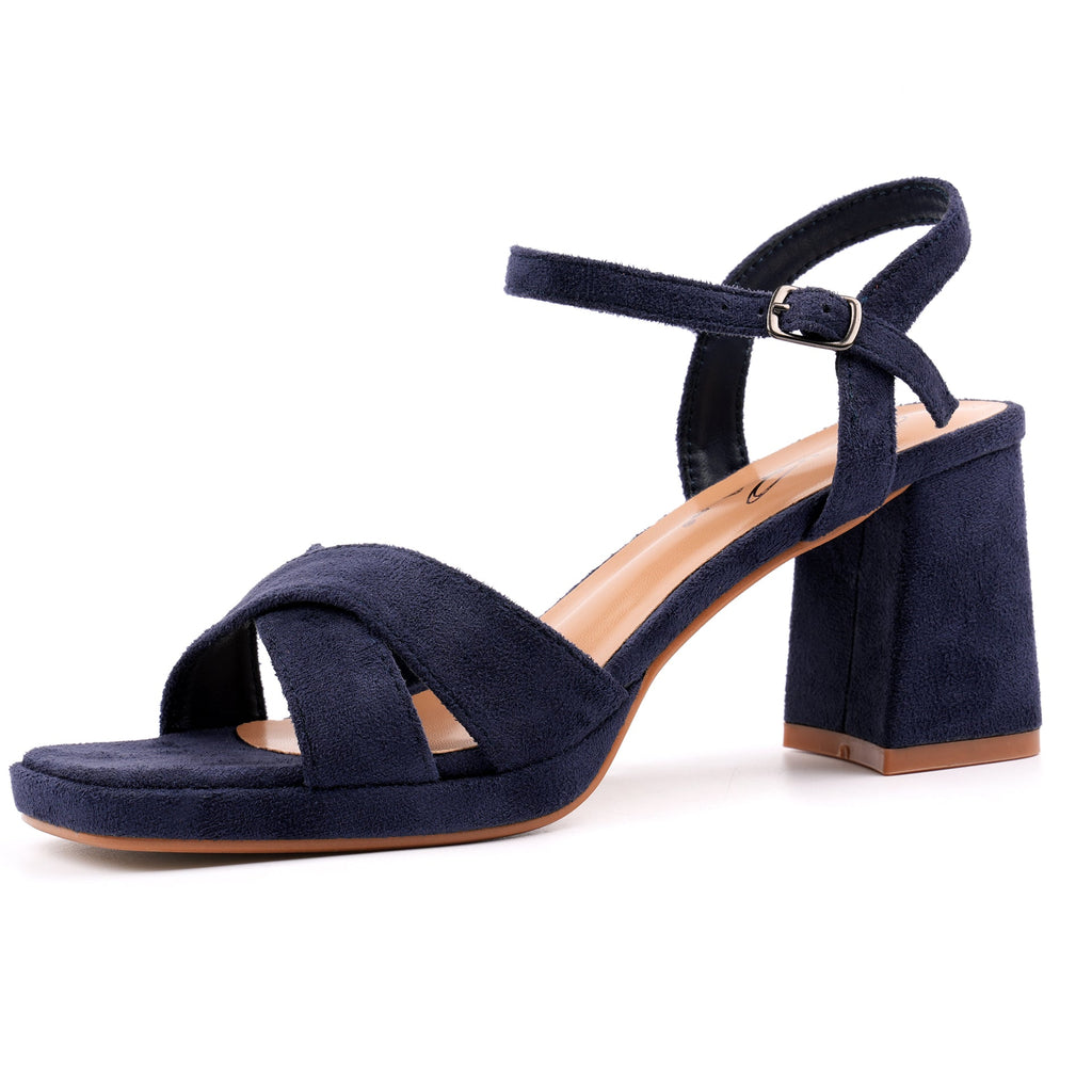 Justina Navy Block Heel Sandal
